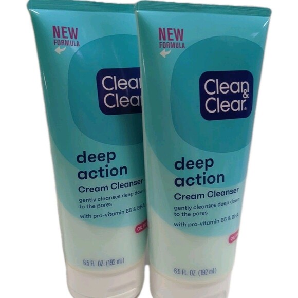 NEW Clean & Clear Deep Action Cream Cleanser Oil Free 6.5oz ( 2 Pack ) - Picture 2 of 5